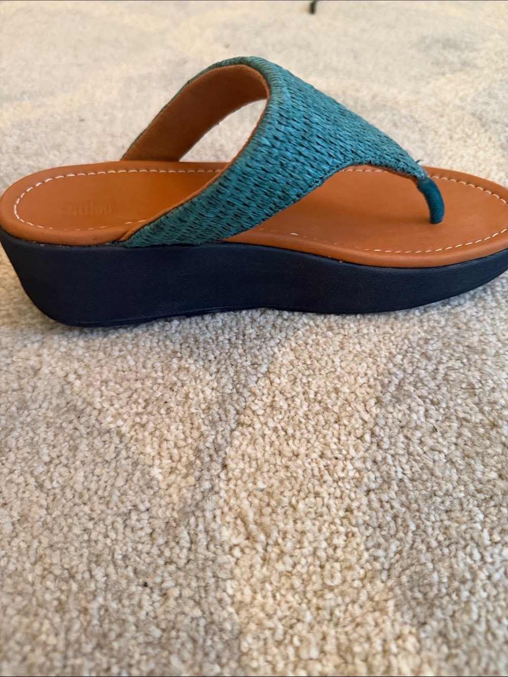 FitFlop Sea Blue Raffia Weave Toe-Thong Wedge Sandals Women’s US 8 EU 39 - Picture 6 of 7
